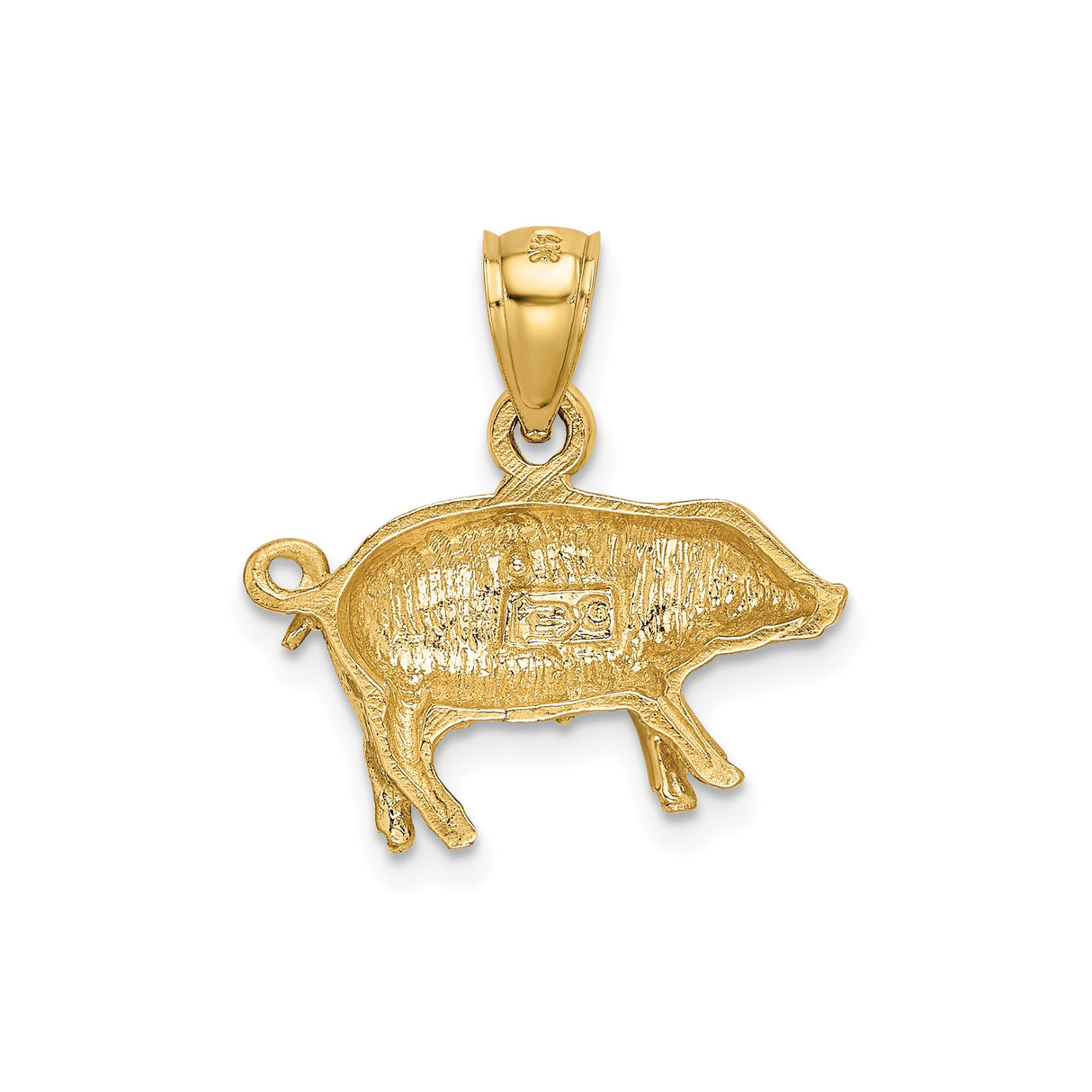 14k Yellow Gold Pig Pendant Charm, Detailed Animal Symbol with Satin Finish, Zodiac Luck Jewelry