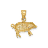 14k Yellow Gold Pig Pendant Charm, Detailed Animal Symbol with Satin Finish, Zodiac Luck Jewelry