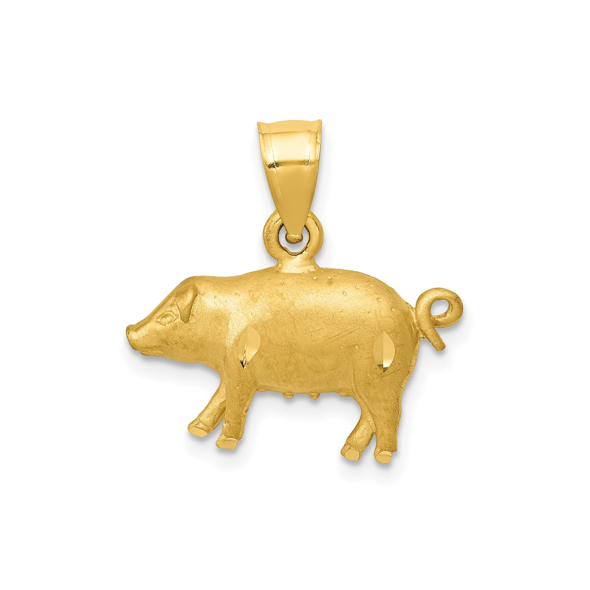 14k Yellow Gold Pig Pendant Charm, Detailed Animal Symbol with Satin Finish, Zodiac Luck Jewelry