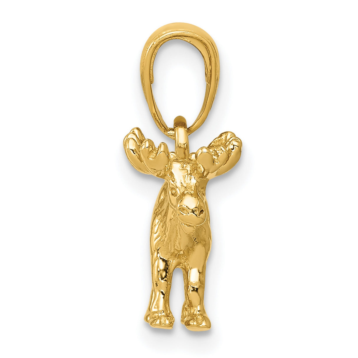 14k Yellow Gold Moose Pendant with Detailed 3D Design, Rustic Wildlife Charm for Nature Lovers
