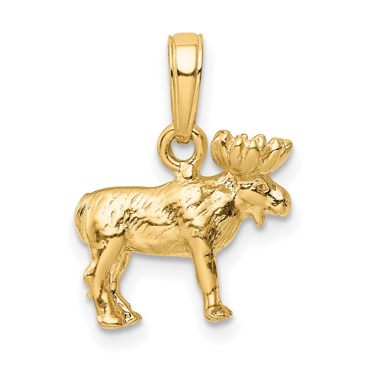 14k Yellow Gold Moose Pendant with Detailed 3D Design, Rustic Wildlife Charm for Nature Lovers