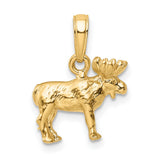 14k Yellow Gold Moose Pendant with Detailed 3D Design, Rustic Wildlife Charm for Nature Lovers