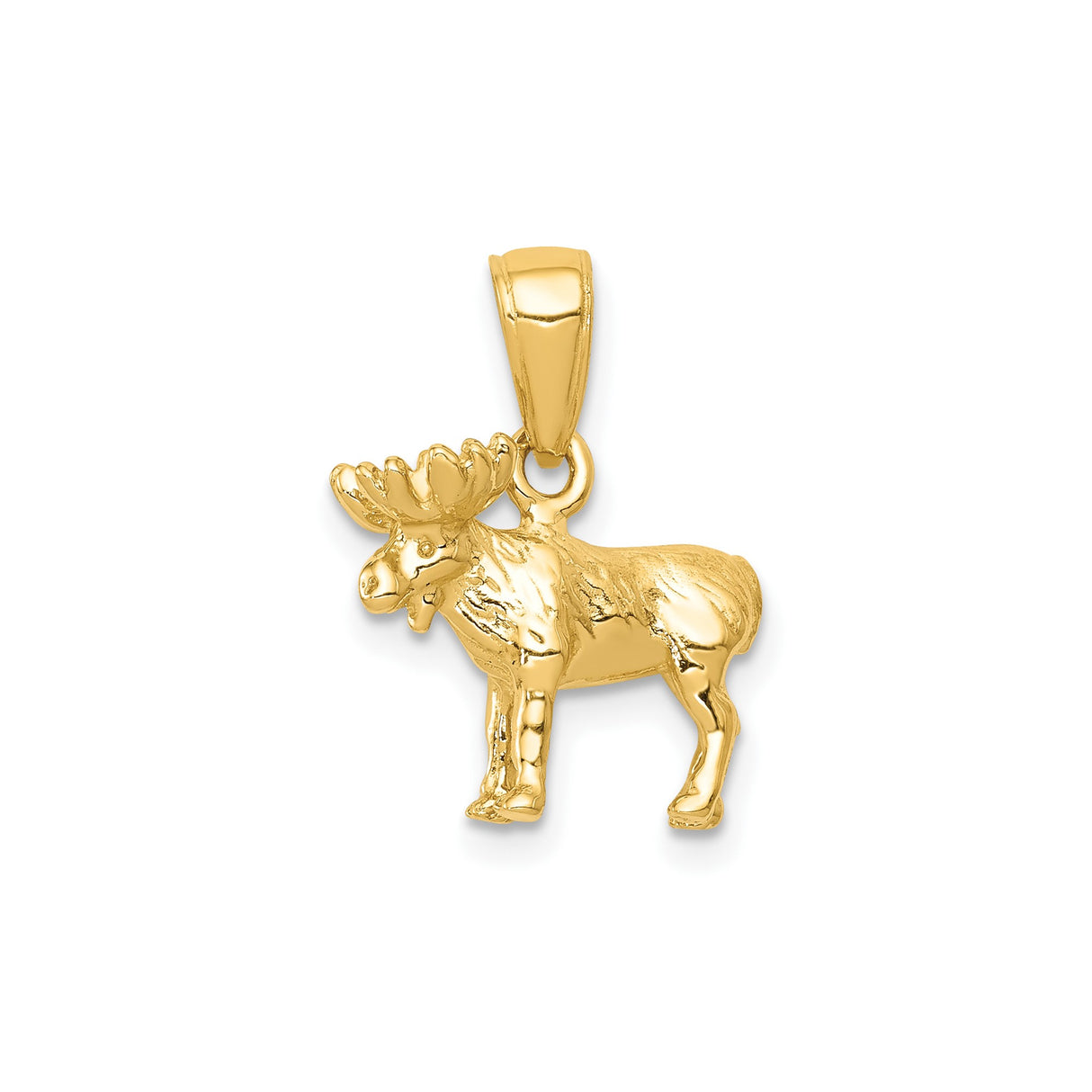 14k Yellow Gold Moose Pendant with Detailed 3D Design, Rustic Wildlife Charm for Nature Lovers