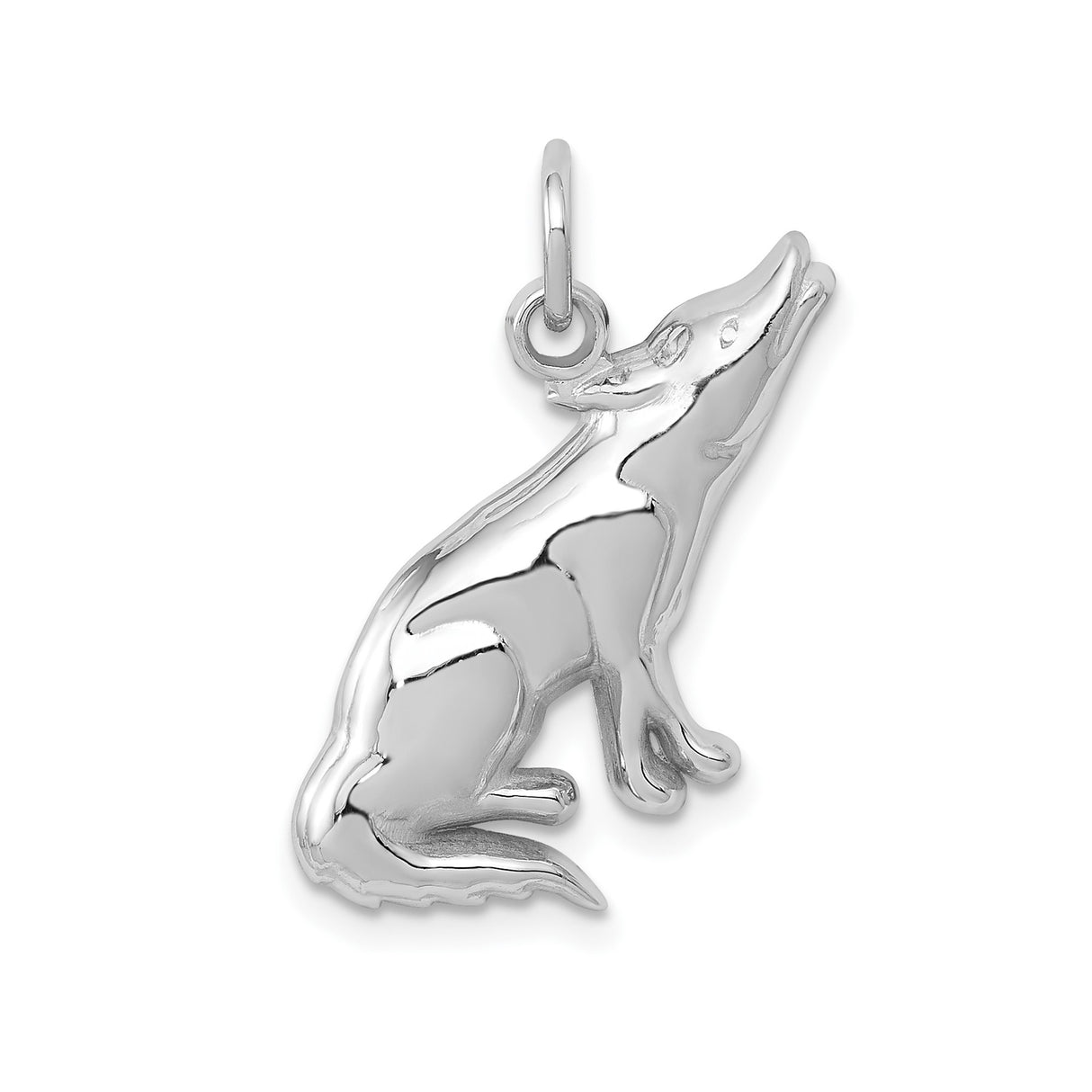 14k White Gold Howling Wolf Pendant, Wildlife Animal Talisman Charm