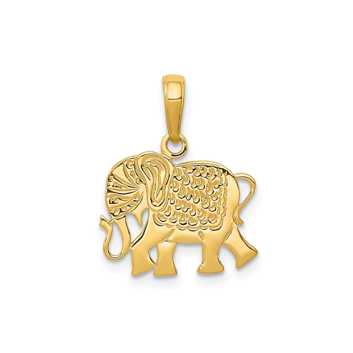 14k Yellow Gold Elephant Pendant with Ornate Detailing, Symbol of Wisdom and Luck