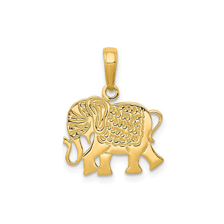 14k Yellow Gold Elephant Pendant with Ornate Detailing, Symbol of Wisdom and Luck