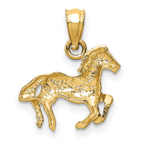 14k Yellow Gold Horse Pendant with Detailed Running Horse Design, Equestrian Charm