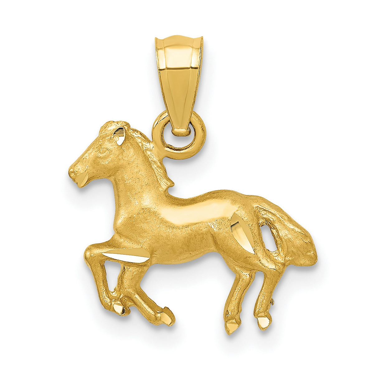 14k Yellow Gold Horse Pendant with Detailed Running Horse Design, Equestrian Charm