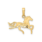 14k Yellow Gold Running Horse Pendant, Polished Equine Charm with Graceful Mane for Women or Unisex