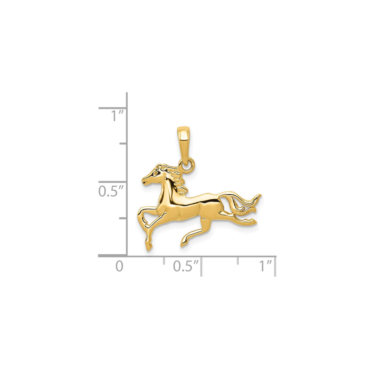 14k Yellow Gold Running Horse Pendant, Polished Equine Charm with Graceful Mane for Women or Unisex