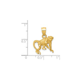 14k Yellow Gold Monkey Pendant with Polished and Textured Finish, Zodiac Animal Design