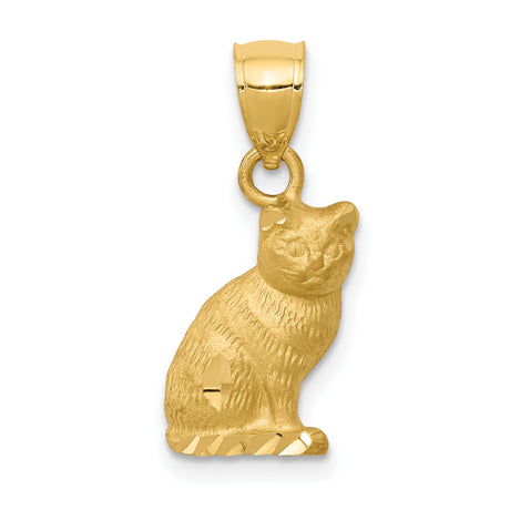 Sitting Cat Charm Pendant in Real 14k Yellow Gold
