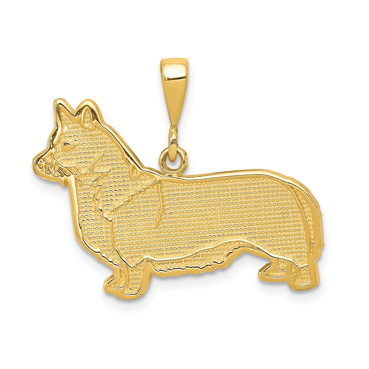14k Yellow Gold Corgi Pendant, Textured Dog Charm Symbolizing Loyalty and Affection