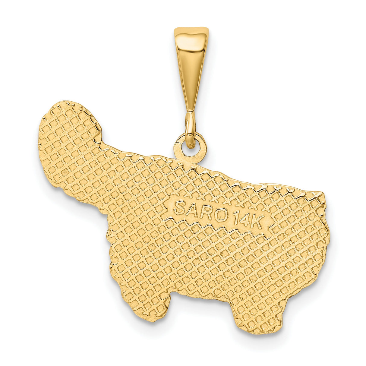 Textured Persian Cat Charm Pendant in Real 14k Yellow Gold