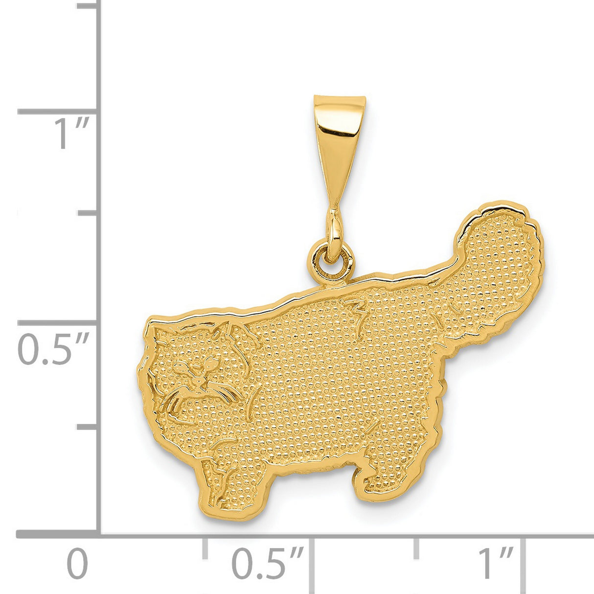 Textured Persian Cat Charm Pendant in Real 14k Yellow Gold