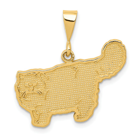 Textured Persian Cat Charm Pendant in Real 14k Yellow Gold