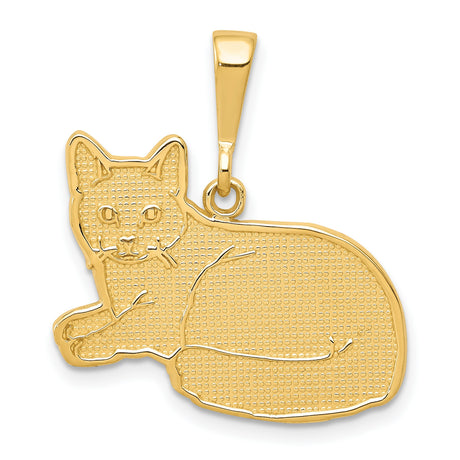 Laying Russian Blue Cat Charm Pendant in Real 14k Yellow Gold