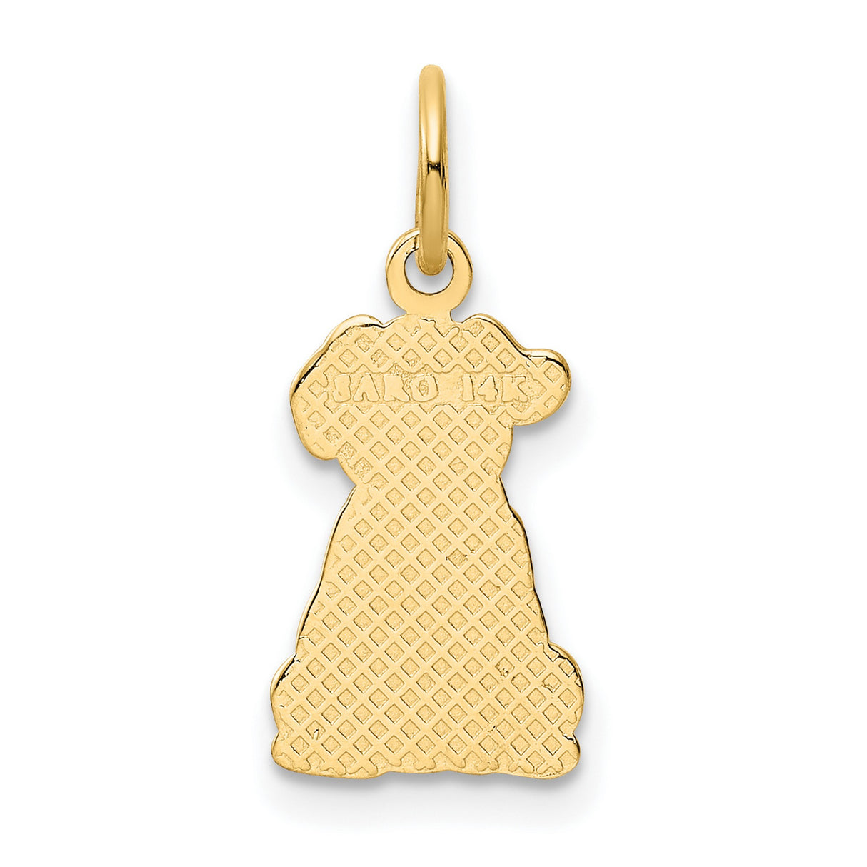 14k Yellow Gold Dog Pendant with Textured Cartoon Puppy and Bow Design