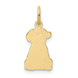 14k Yellow Gold Dog Pendant with Textured Cartoon Puppy and Bow Design