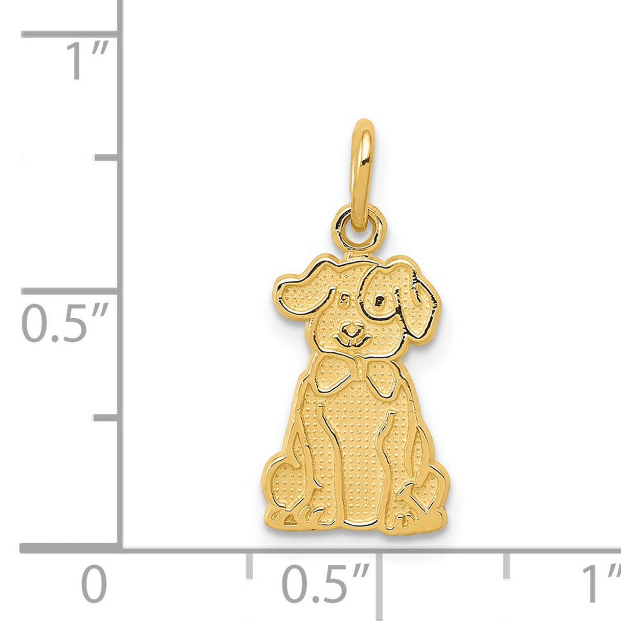 14k Yellow Gold Dog Pendant with Textured Cartoon Puppy and Bow Design