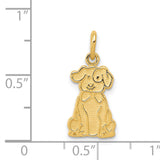 14k Yellow Gold Dog Pendant with Textured Cartoon Puppy and Bow Design