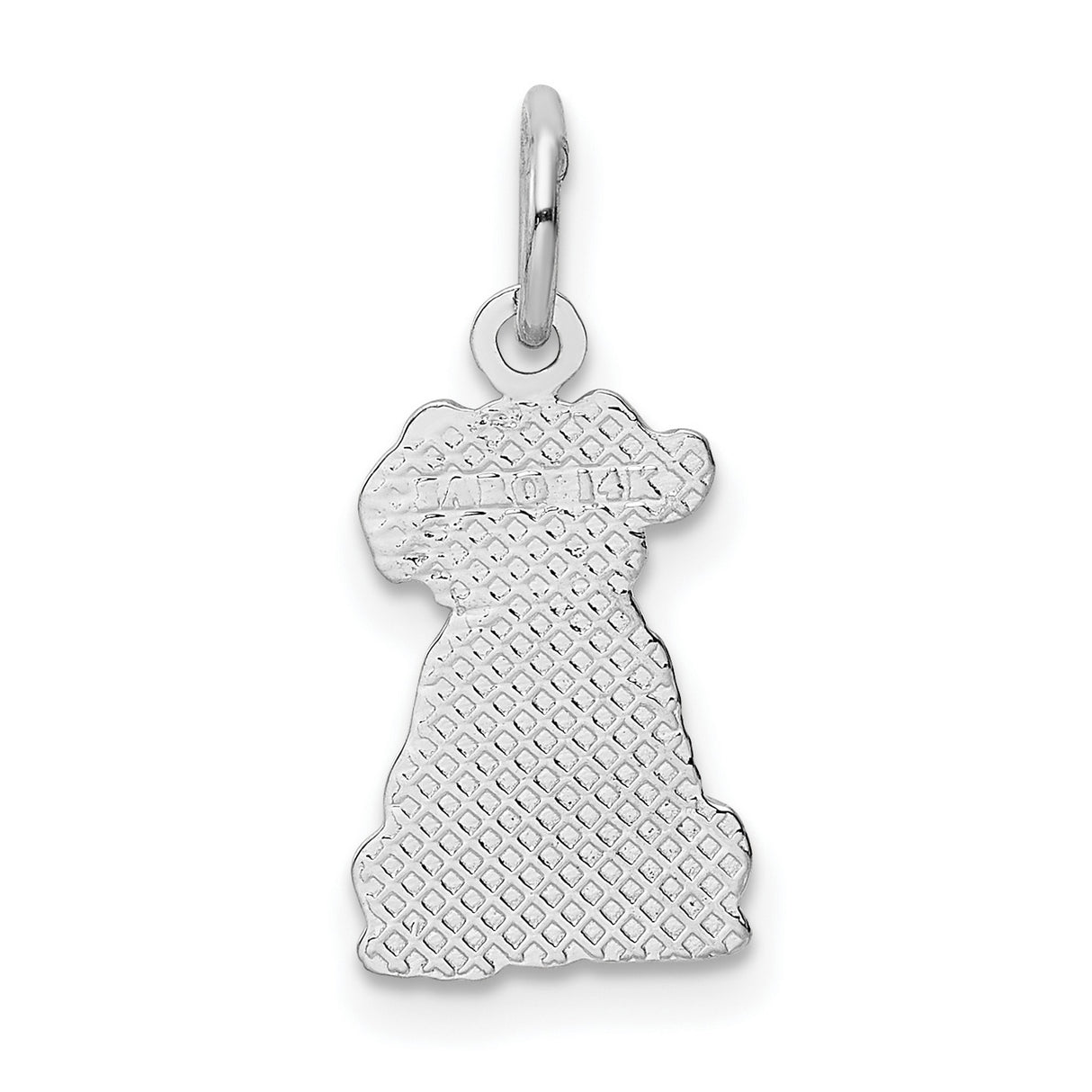 14k White Gold Dog Charm Pendant with Bow Tie Detail, Sitting Puppy Design