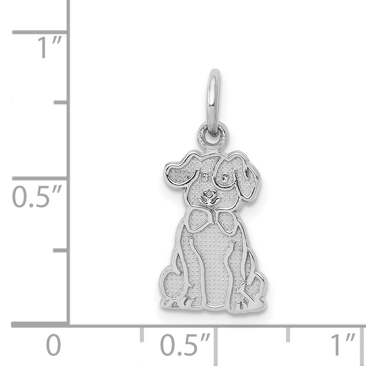14k White Gold Dog Charm Pendant with Bow Tie Detail, Sitting Puppy Design