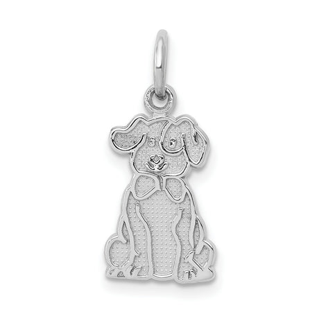14k White Gold Dog Charm Pendant with Bow Tie Detail, Sitting Puppy Design