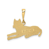 14k Yellow Gold Laying Dog Pendant, Textured Animal Charm for Women or Unisex Wearers
