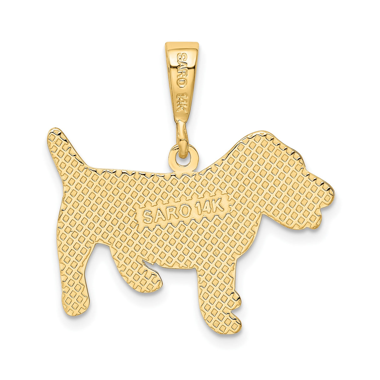 14k Yellow Gold Dog Pendant, Textured Standing Terrier Charm, Animal Memorial Jewelry