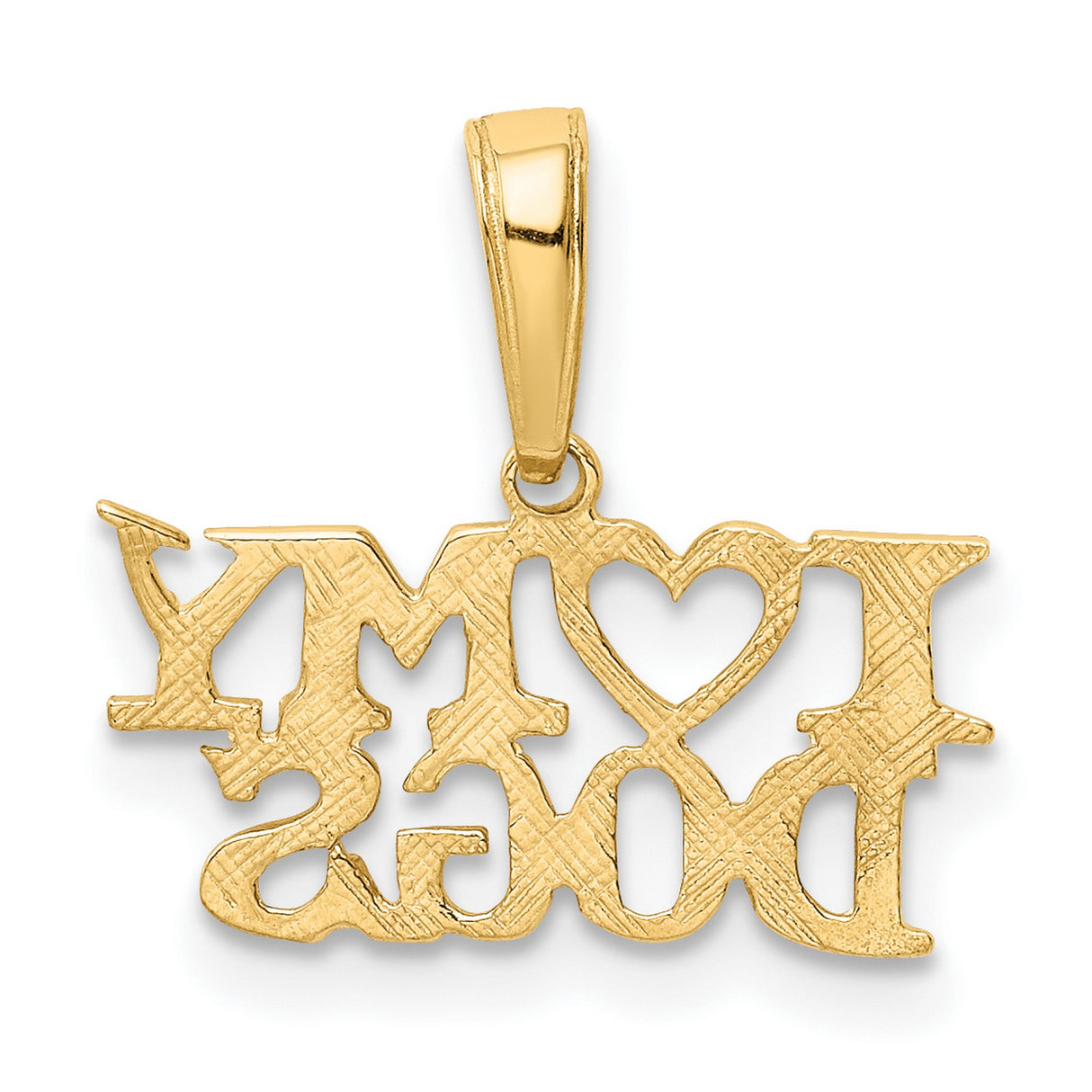 14k Yellow Gold Pendant with I Love My Dogs Lettering and Heart Charm, Unisex Dog Lover Jewelry