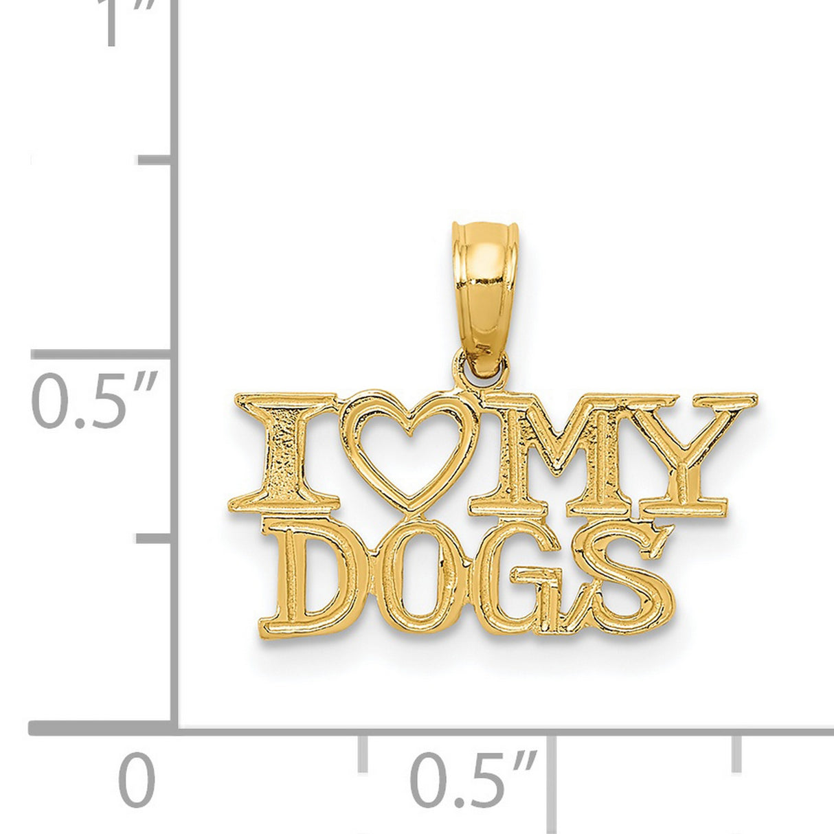 14k Yellow Gold Pendant with I Love My Dogs Lettering and Heart Charm, Unisex Dog Lover Jewelry
