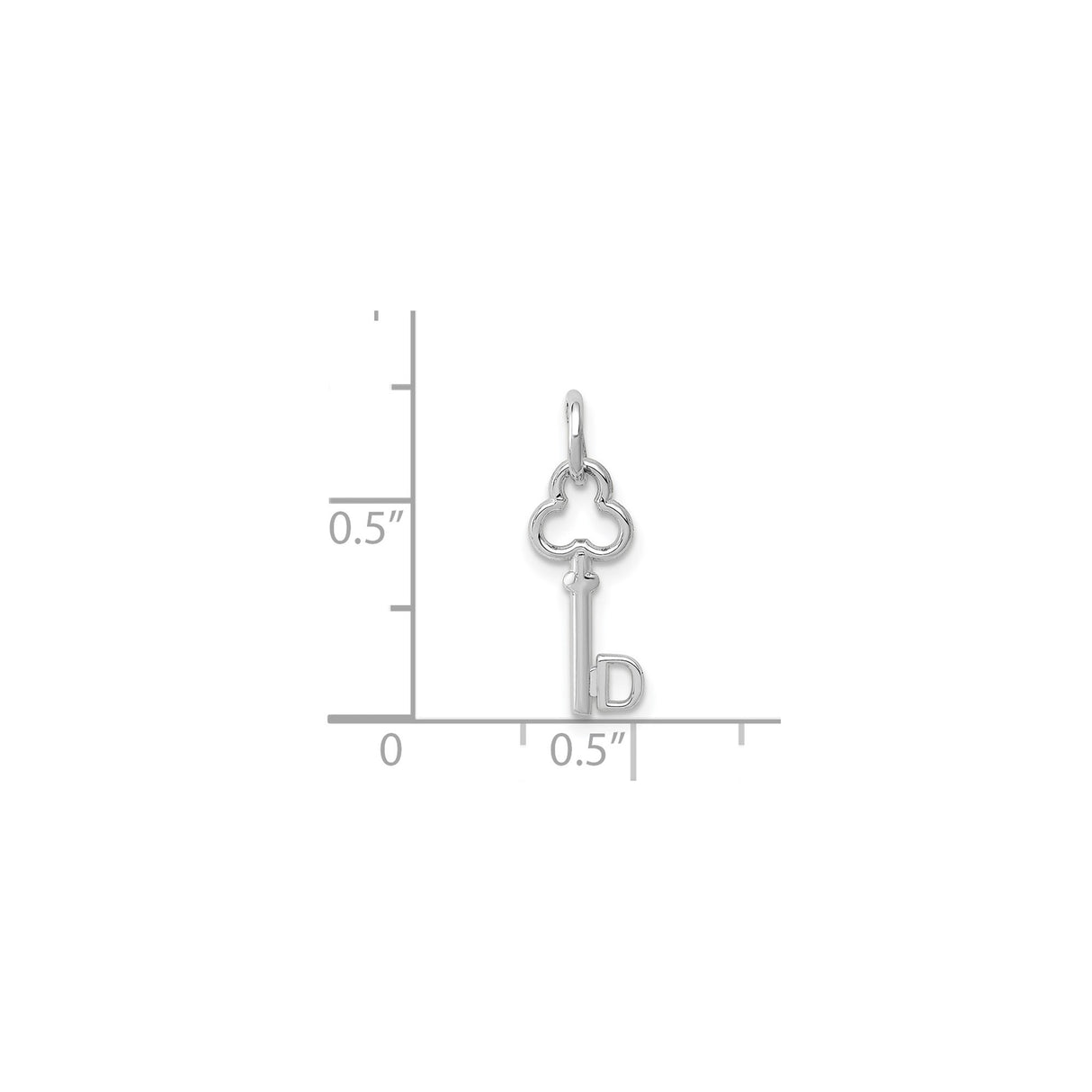 14k White Gold Key Pendant with Clover Top and Letter D Base, Monogram Charm