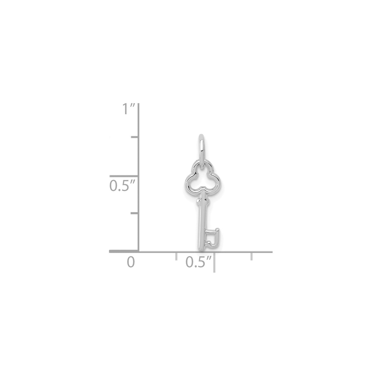 14k White Gold Key Pendant with Clover Bow, Skeleton Key Symbolic Charm for Women