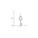 14k White Gold Key Pendant with Clover Bow, Skeleton Key Symbolic Charm for Women