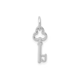 14k White Gold Key Pendant with Clover Bow, Skeleton Key Symbolic Charm for Women