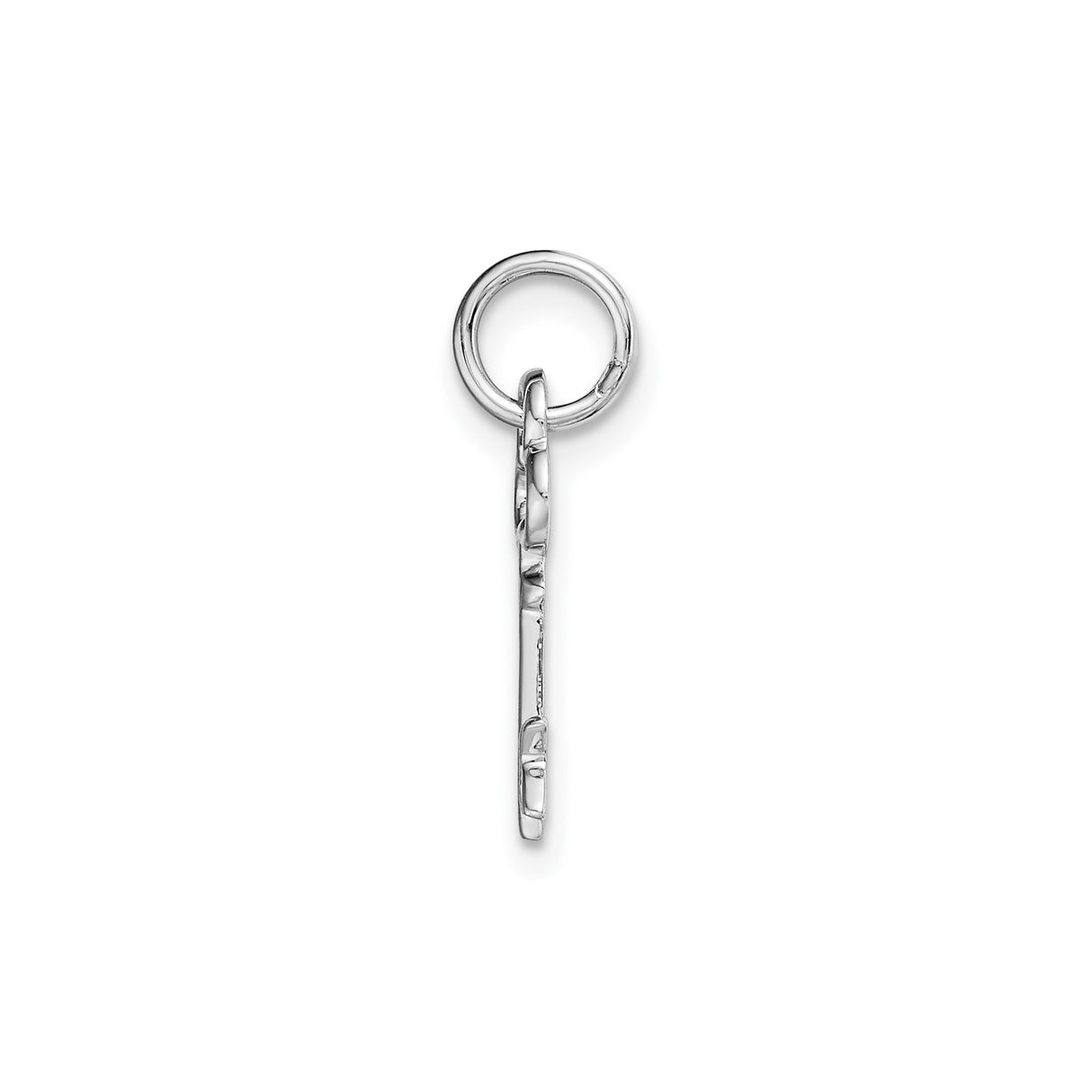 14k White Gold Key Pendant with Stylized K Initial and Openwork Design Charm
