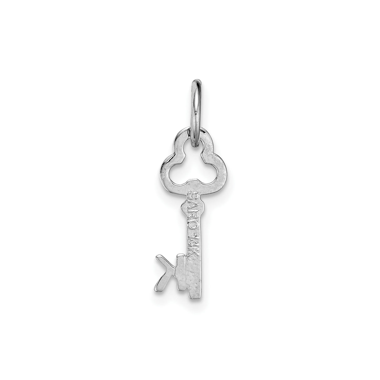14k White Gold Key Pendant with Stylized K Initial and Openwork Design Charm