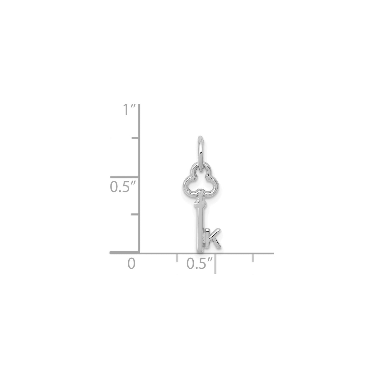 14k White Gold Key Pendant with Stylized K Initial and Openwork Design Charm