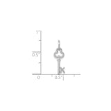 14k White Gold Key Pendant with Stylized K Initial and Openwork Design Charm