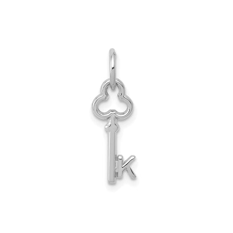 14k White Gold Key Pendant with Stylized K Initial and Openwork Design Charm
