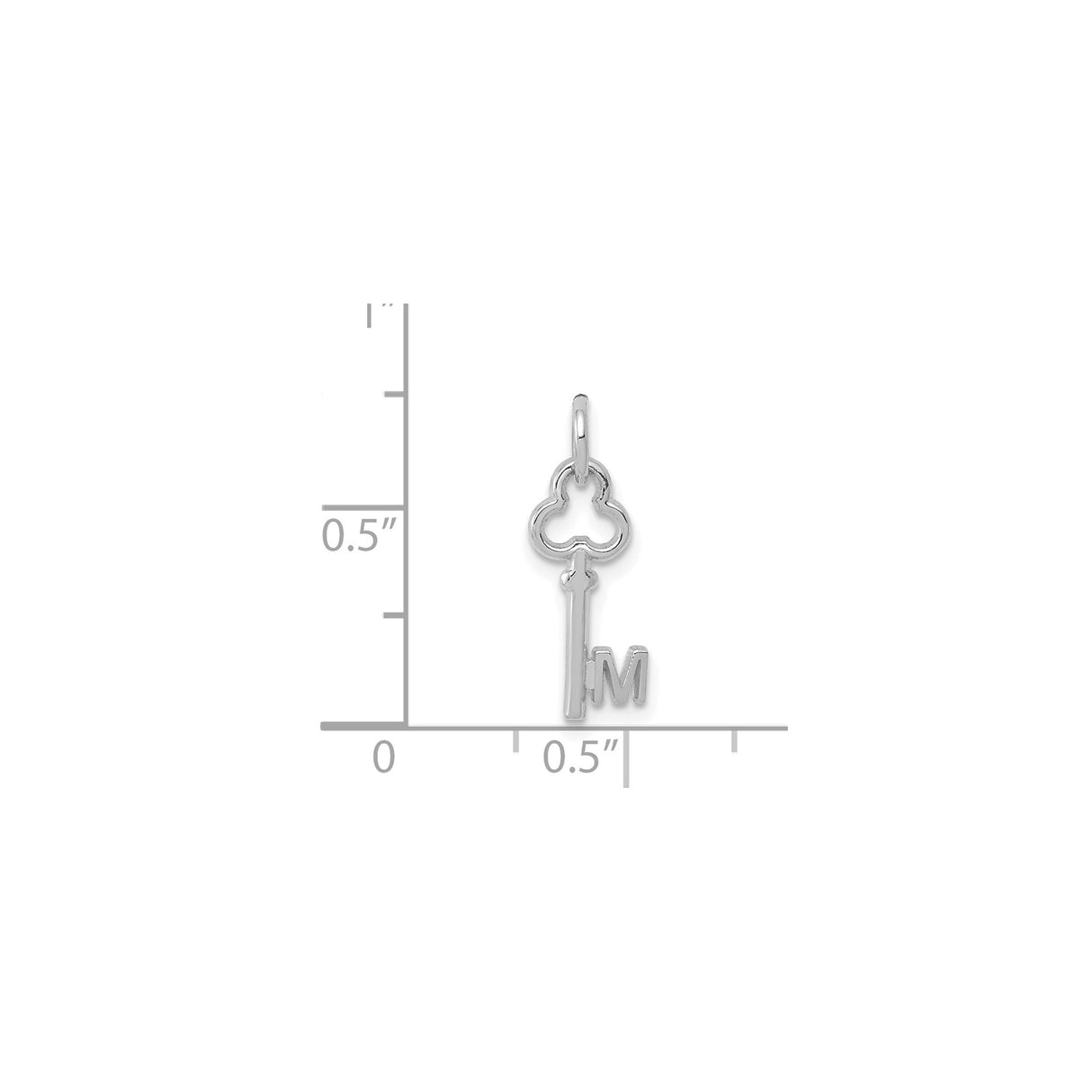 14k White Gold Key Pendant with Uppercase M Initial, Unisex Alphabet Charm