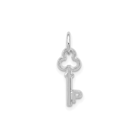 14k White Gold Key Pendant, Vintage Skeleton Style with Letter P Initial for Women