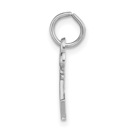 14k White Gold Key Pendant with Decorative Top and Letter W, Unisex Initial Charm