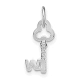 14k White Gold Key Pendant with Decorative Top and Letter W, Unisex Initial Charm
