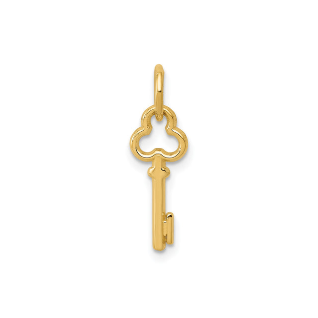 14k Yellow Gold Key Pendant with Vintage Skeleton Design, Solid Gold Charm for Women