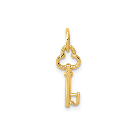 14k Yellow Gold Skeleton Key Pendant, Dainty Vintage Style Charm with Openwork Design for Women