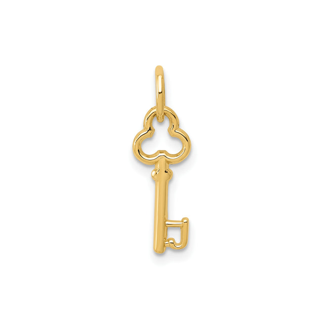 14k Yellow Gold Skeleton Key Pendant, Dainty Vintage Style Charm with Openwork Design for Women