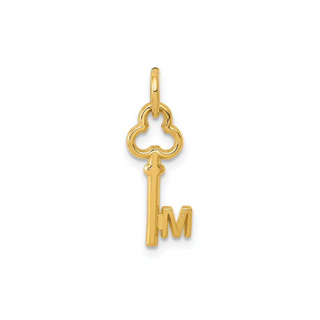 14k Yellow Gold Key Pendant with Openwork Letter M Design, Monogram Initial Charm for Women