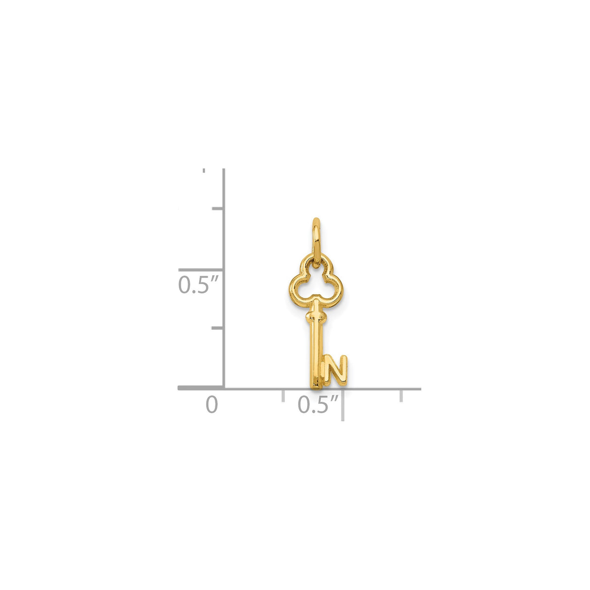 14k Yellow Gold Key Pendant with Ornamental Letter N, Vintage Style Monogram Charm
